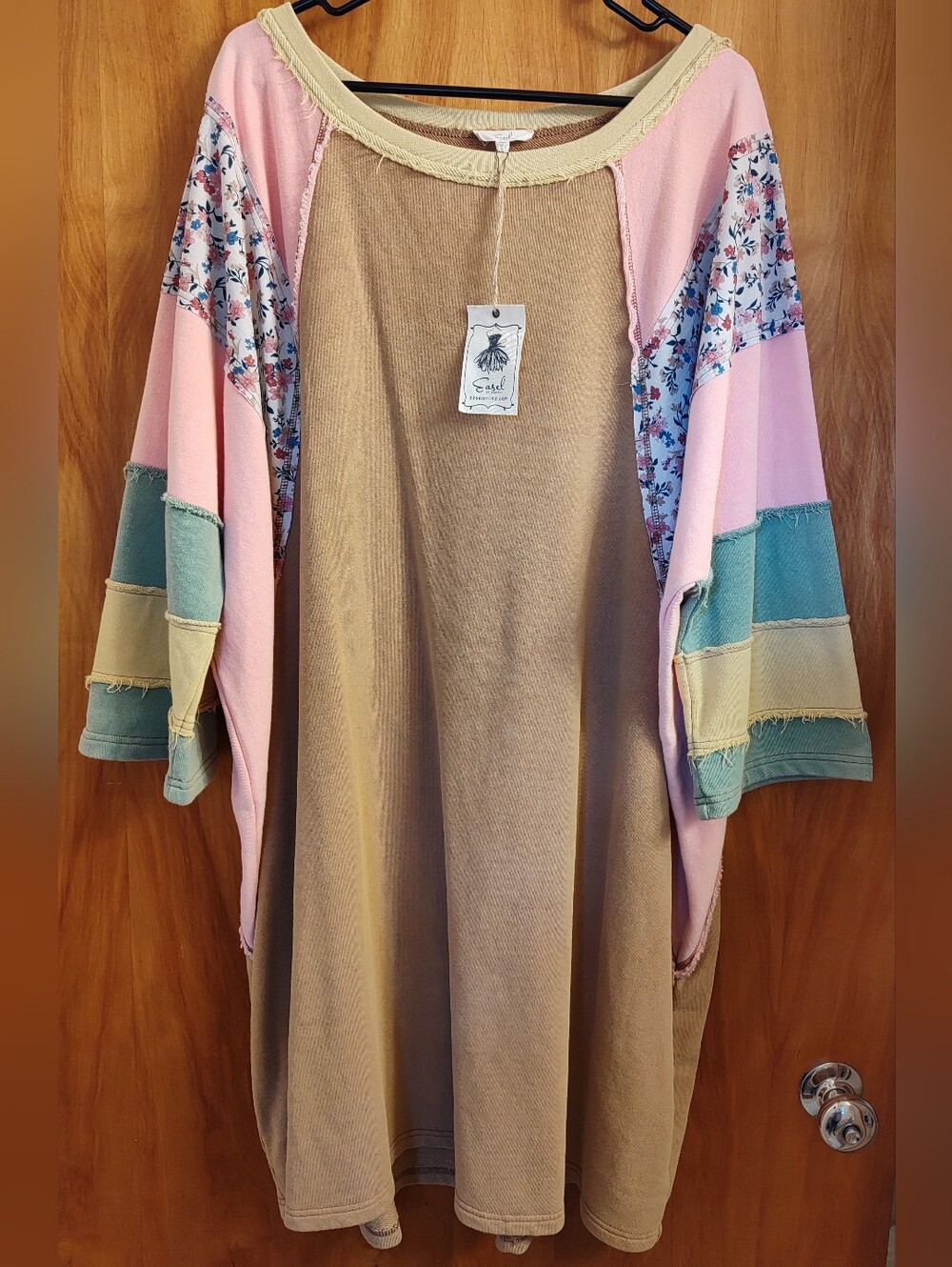 Easel NWT Boho Patchwork ColorBlock Sweatshirt Dress 100% Cotton Size 3X